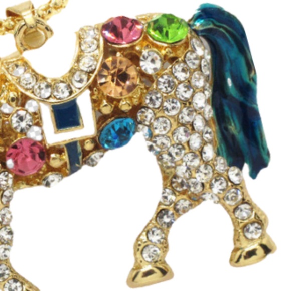 Multicolor Horse Necklace - Crystals and Rhinestones 2 1/2" Tall- Betsey Johnson - Picture 5 of 5